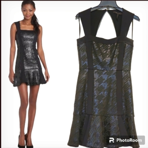 BCBGMaxAzria Cocktail Sequins Mini Dress sz 10 - Picture 3 of 10